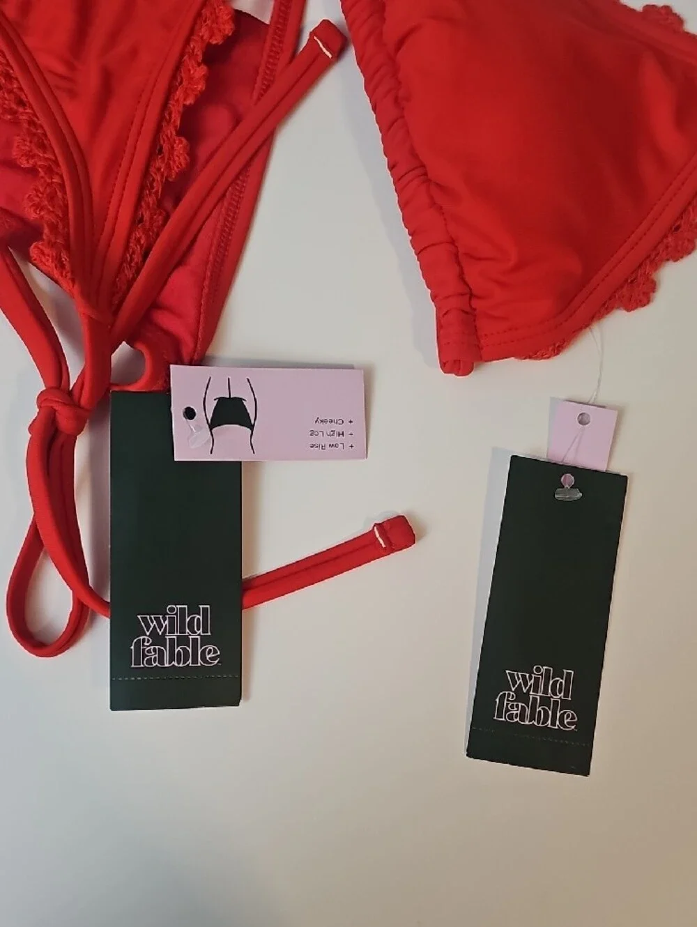 Wild Fable Women's M Crochet Edge Red Triangle Bikini Set